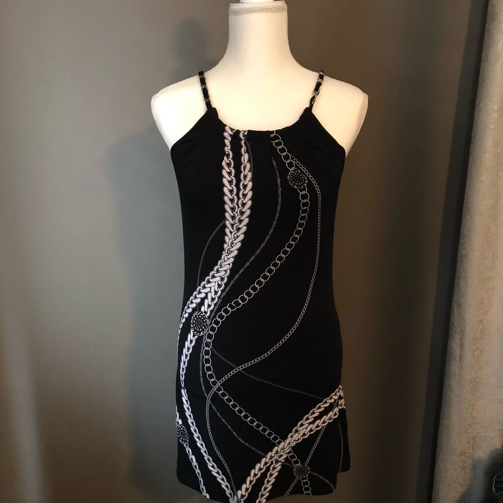 Black Cocktail Dress with White Nautical Pattern
